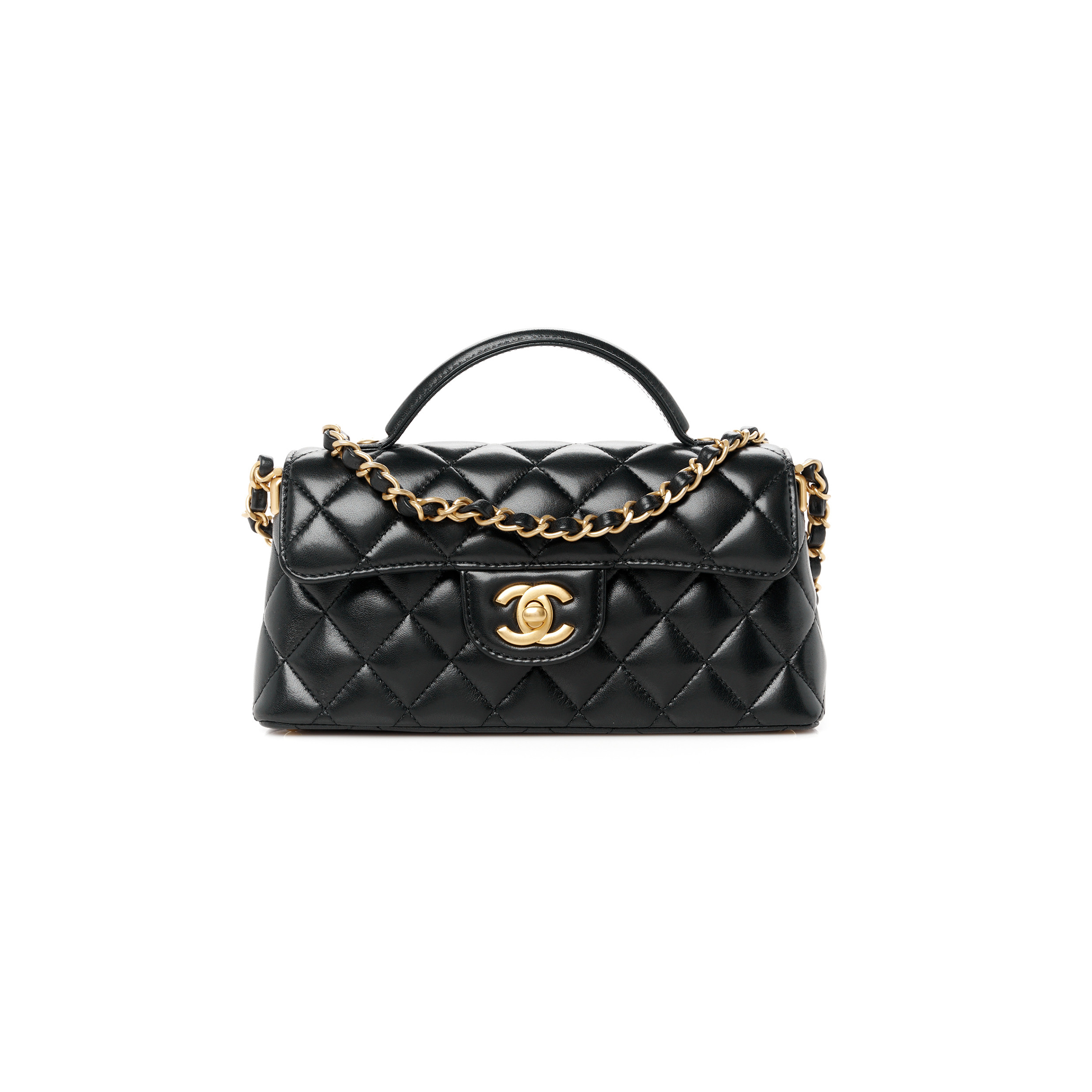 Ch*el master lambskin quilted mini flap top handle bag black as5354 (22*11.5*6cm)
